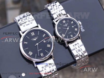 Perfect Replica Longines Stainless Steel Band Black Dial Couple Watch 